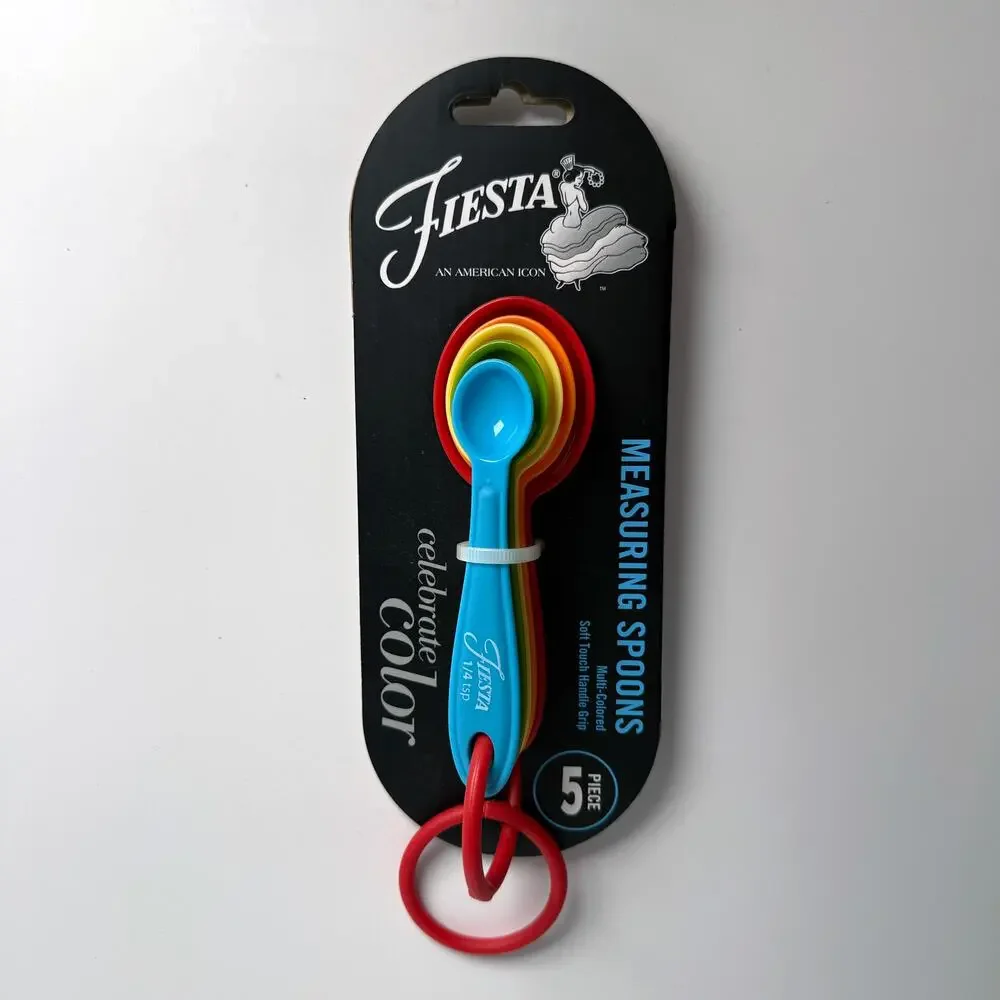 Fiesta Measuring Spoons Multi Color Plastic Soft Touch Handle Grip 5 Piece Set